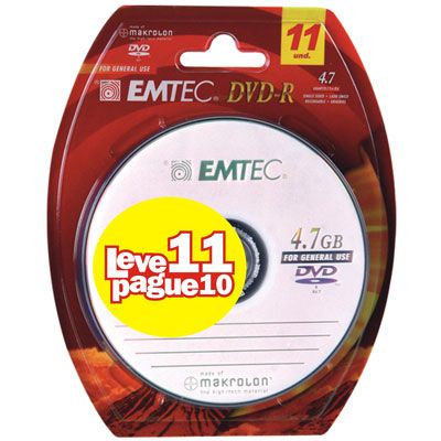 Dvd -r gravável 4.7gb 8x leve 11 pague 10 Emtec BT 1 UN