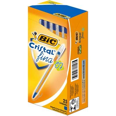 Caneta esferográfica cristal fina azul Bic CX 25 UN