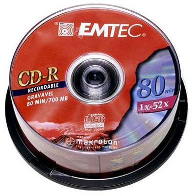 Cdr gravável (80min/700mb)52x em pino Emtec PT 25 UN