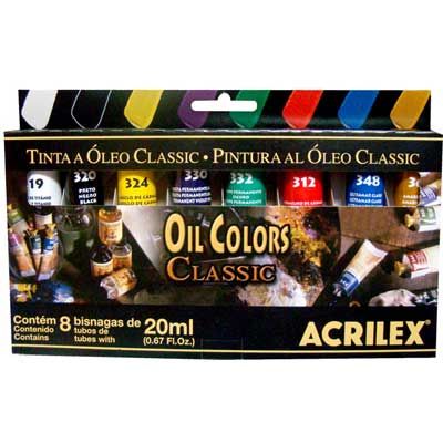 Tinta a óleo 20ml conjunto c/8 cores 14108 Acrilex PT 1 UN