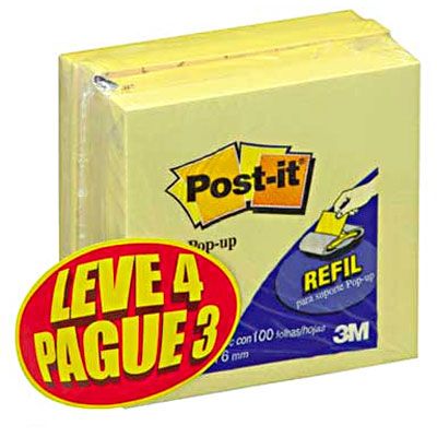 Bloco post-it 76x76 pop-up amarelo c/100fls L4P3 3M PT 4 UN